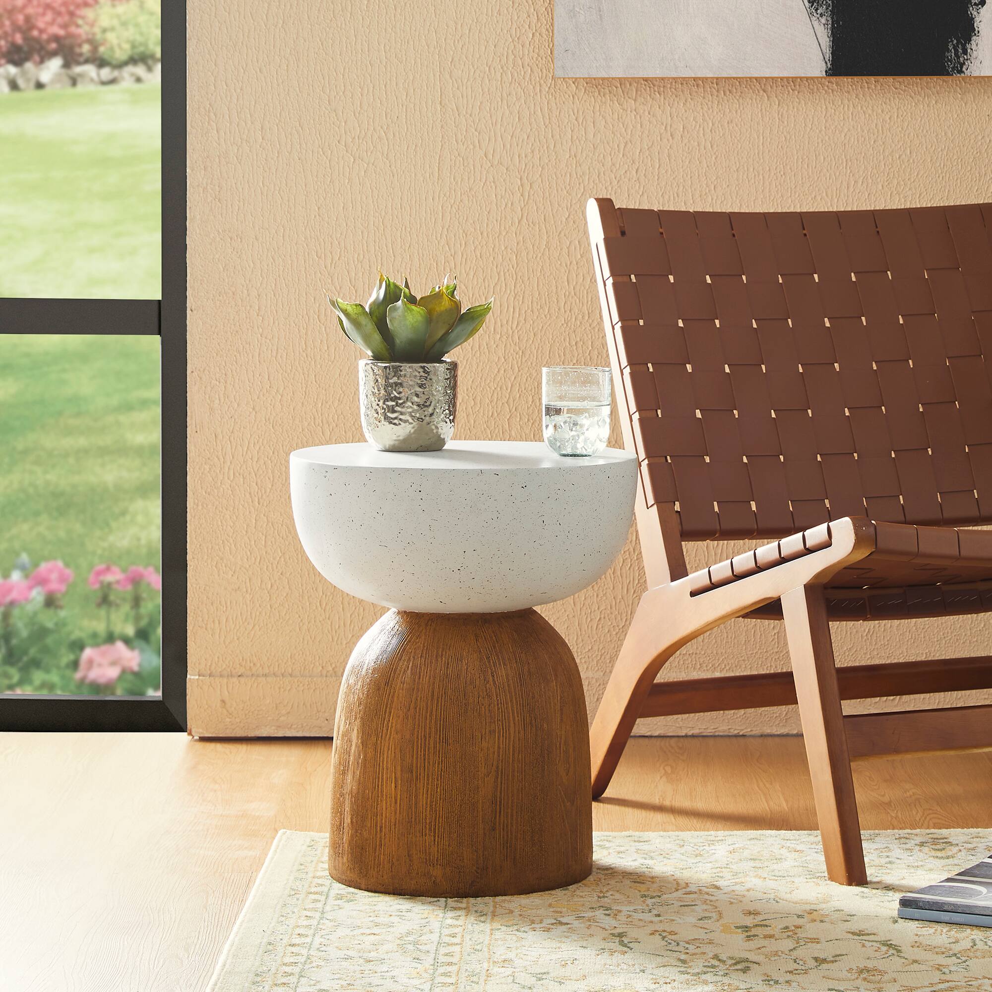 Glitzhome® 17.75" Geometric Faux Terrazzo & Wood Texture Garden Stool